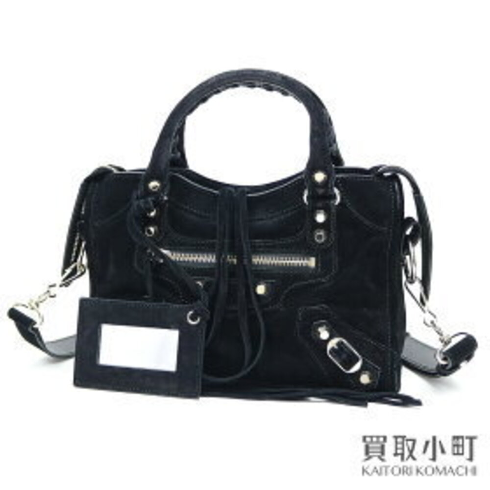 Balenciaga Classic Gold City Handbag Black Suede Shoulder Bag Crossbody